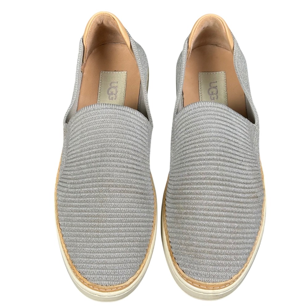 UGG Sammy Metallic Knit Slip On‎ Sneakers Silver Grey Ribbed Flats Women 9